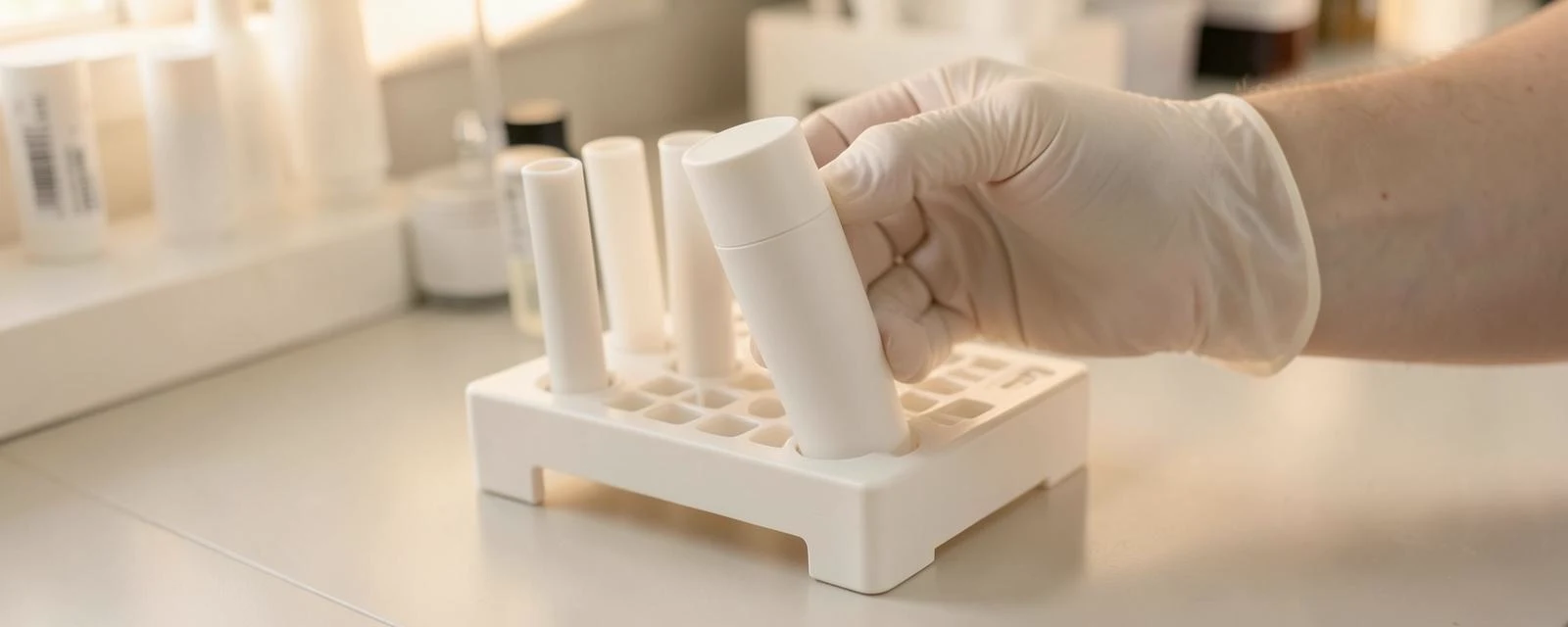 A sample tube being prepared for laboratory processing